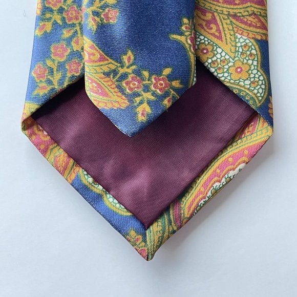 4/$25 Vintage Rome Silk Necktie Baroque Floral Print Blue Red Orange Green - Picture 8 of 11